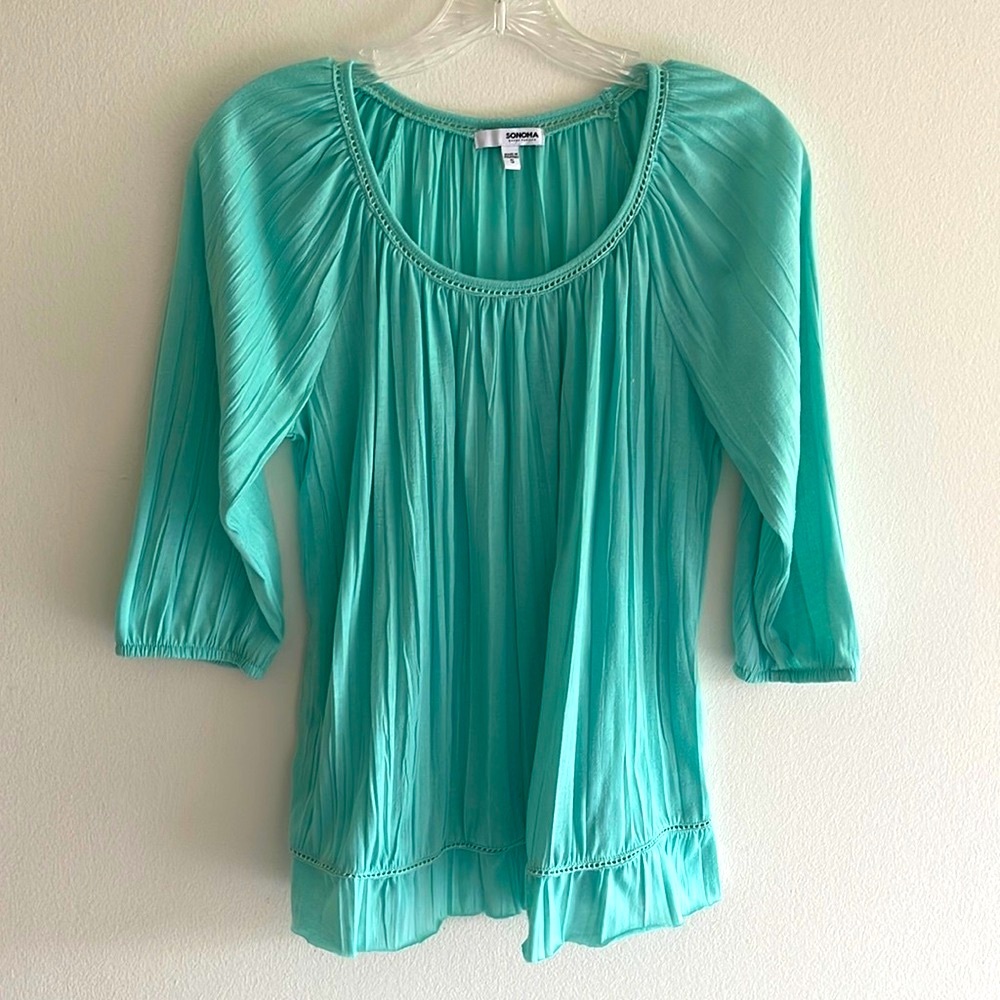 SONOMA | Women’s Goods For Life Teal Tunic With Bubble Sleeves Size Small